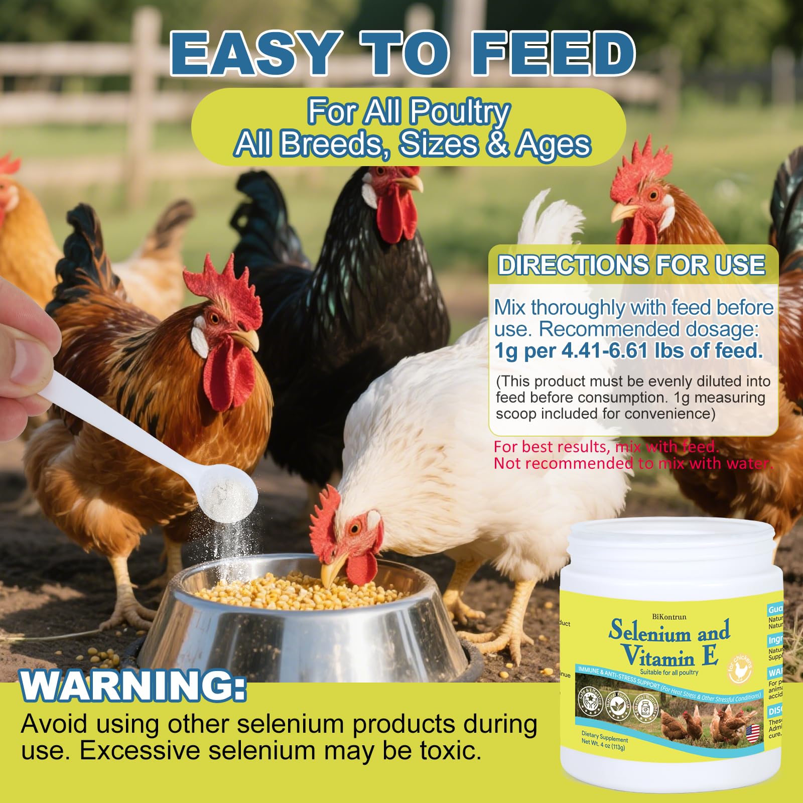 BiKontrun selenium vitamin e for chickens egg production potential.