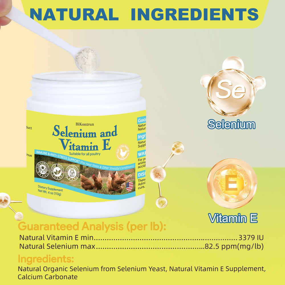 BiKontrun selenium vitamin e for chickens muscle support during activity.