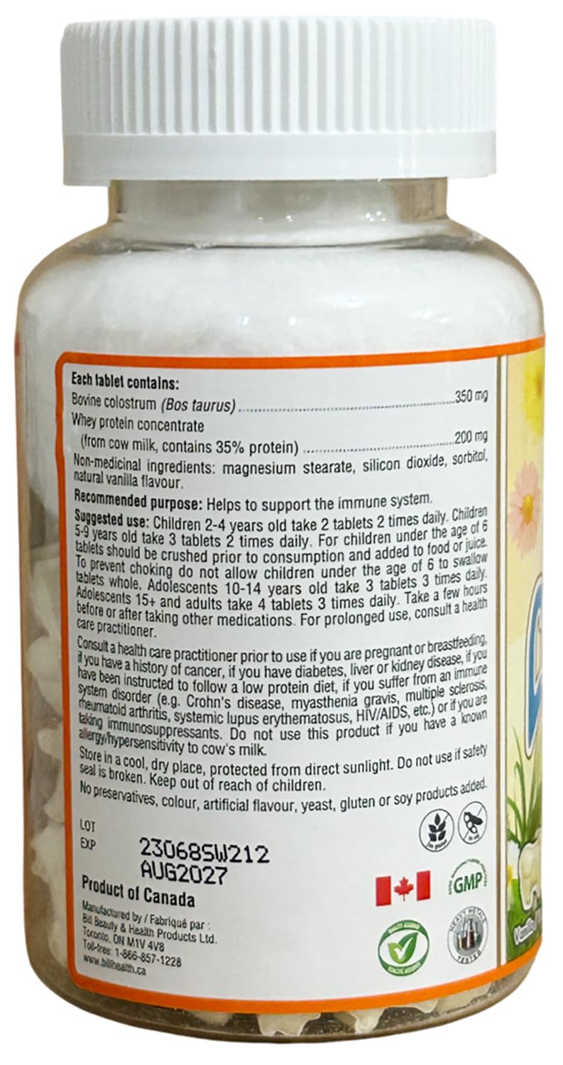 Bill Beauty Children's Colostrum Chewables serving size; easy dosage for growing children