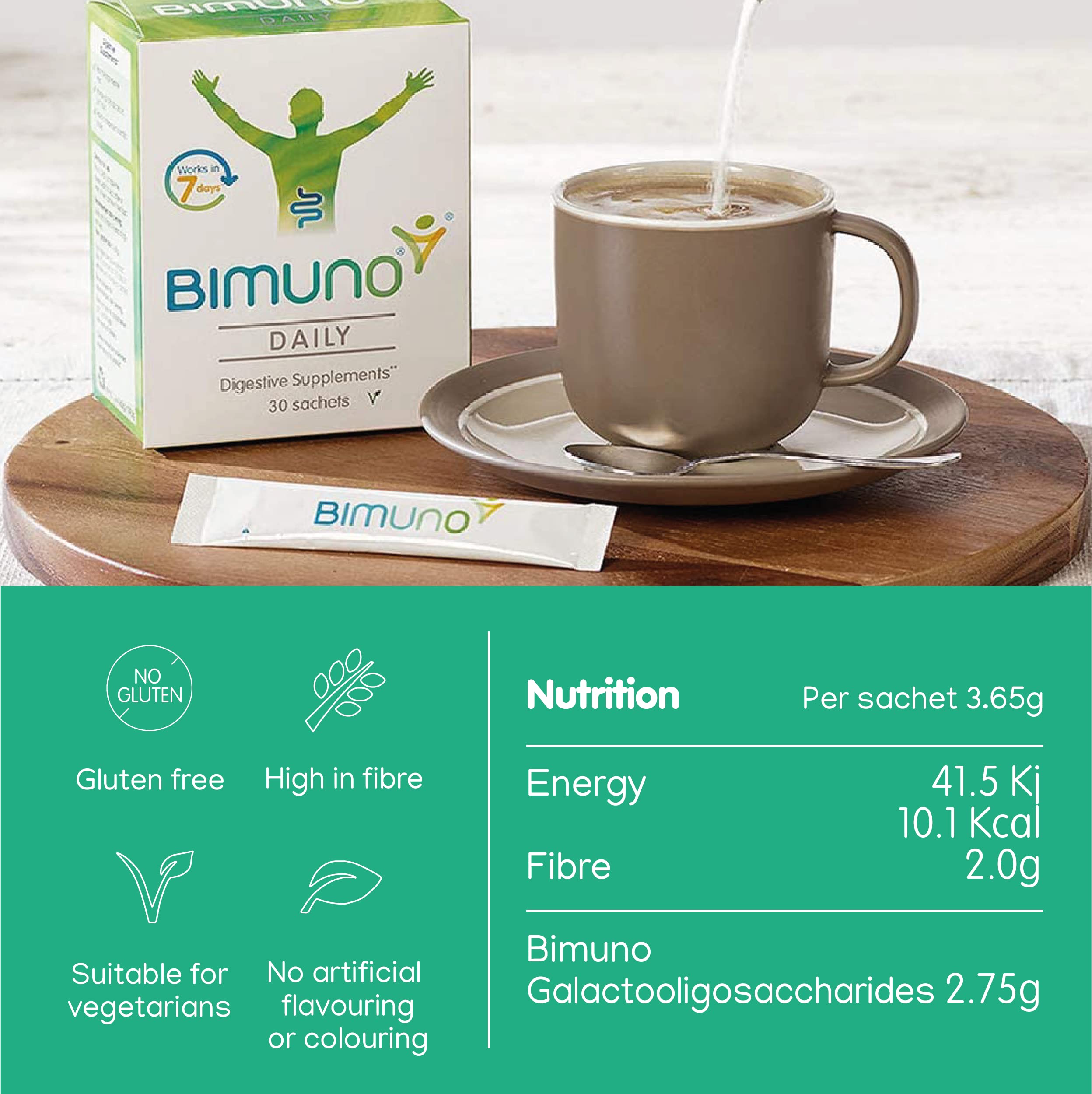 BIMUNO Immunity vegetarian and gluten-free label for dietary clarity.