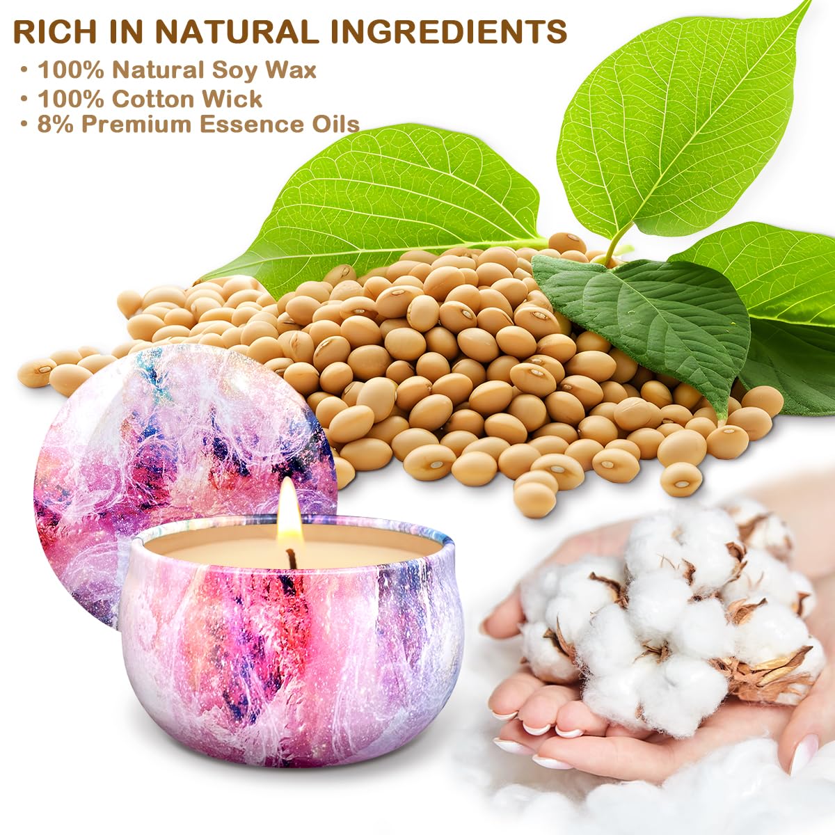 BINYUAN aromatherapy candles 9-pack 2.5oz tins for travel.