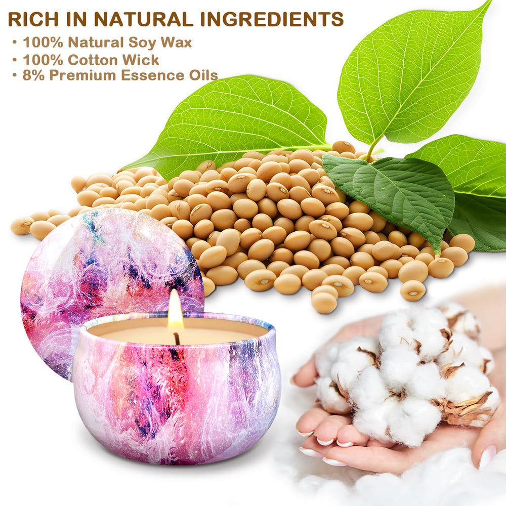 BINYUAN aromatherapy candles 9-pack 2.5oz tins for travel.