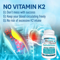 Bio Absorb Nattokinase bottle with non-GMO fermented soy source label