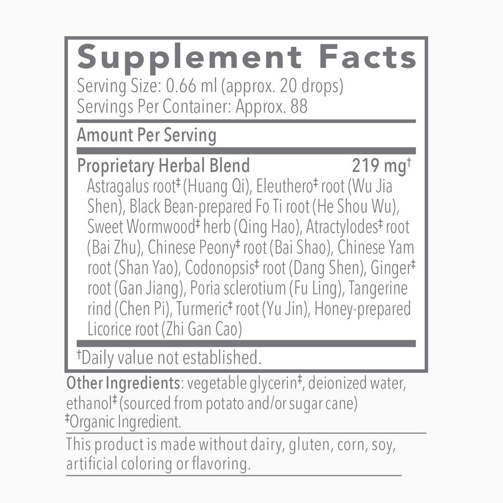 Biotonic tincture bottle close-up highlighting liver and gut support.