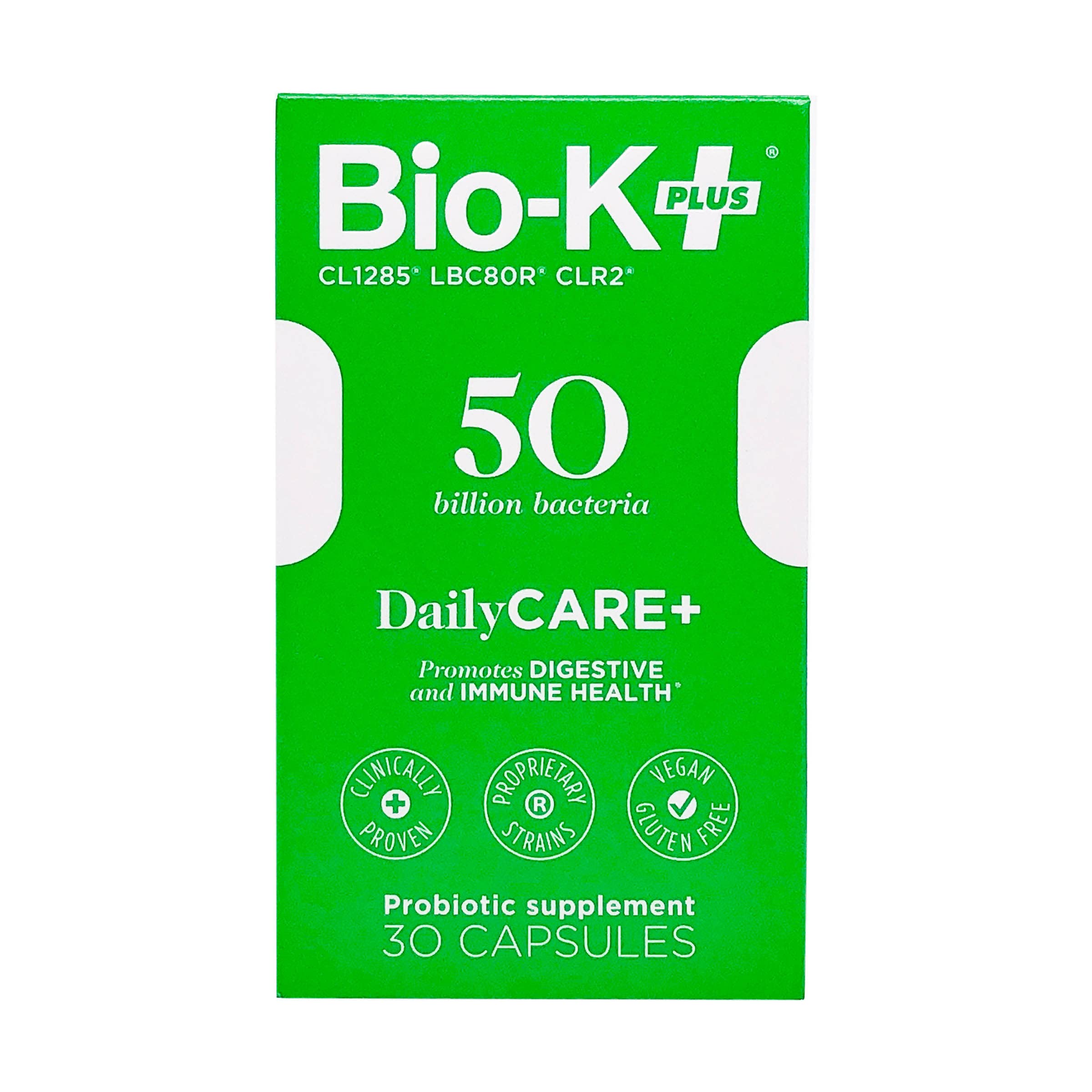 Bio-K Plus DailyCare 30-count packaging highlighting convenience for daily use