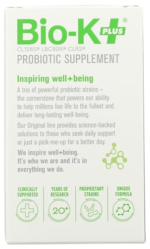 Bio-K Plus delayed-release capsules close-up with enteric coating