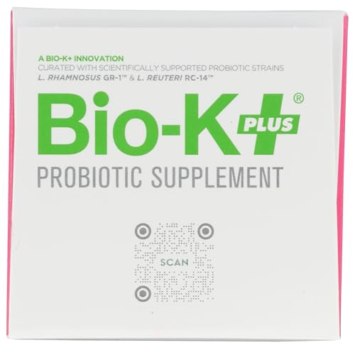 Bio-K Plus Porbiocs on kitchen counter ideal for daily gut health boost.