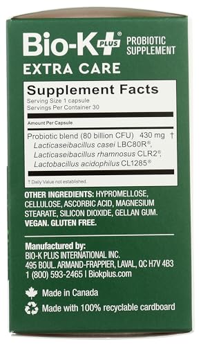 Bio-K Plus vegan capsules in box highlight gluten-free formula