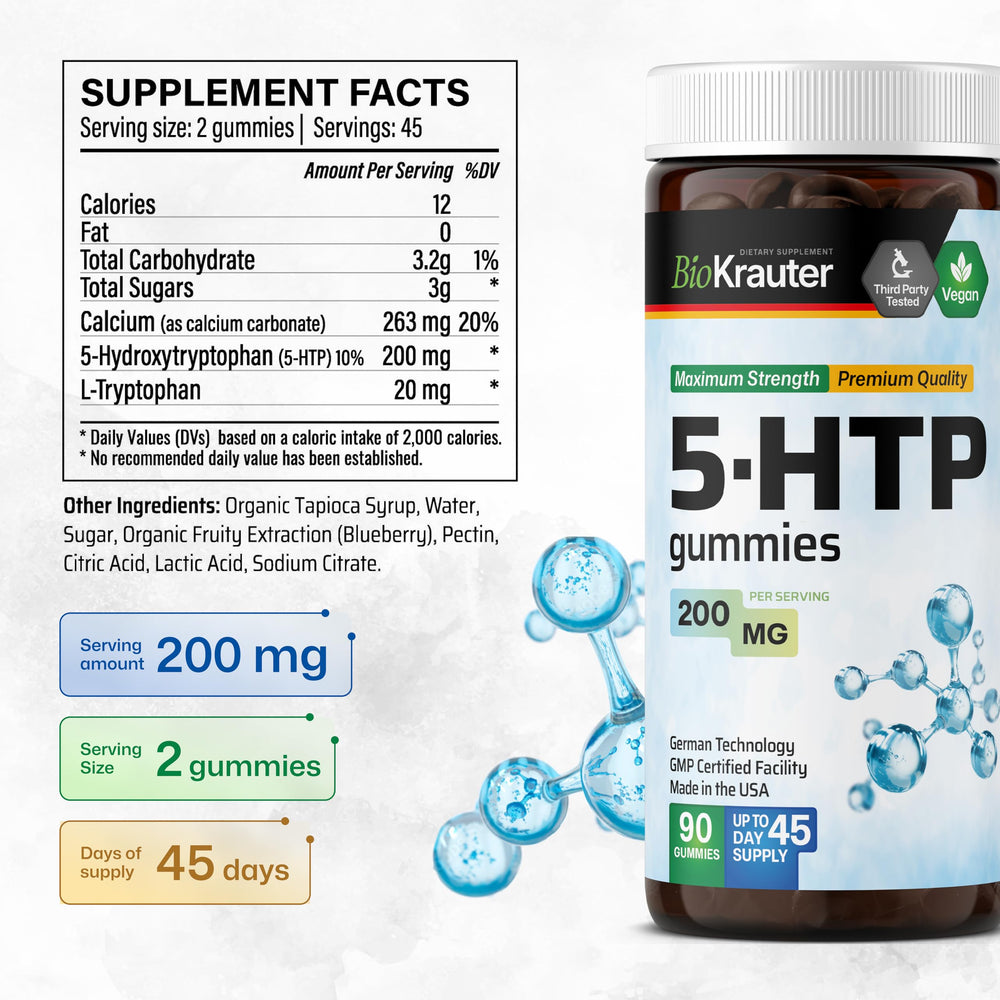 BIO KRAUTER 5HTP Gummies close-up shows soft chew texture