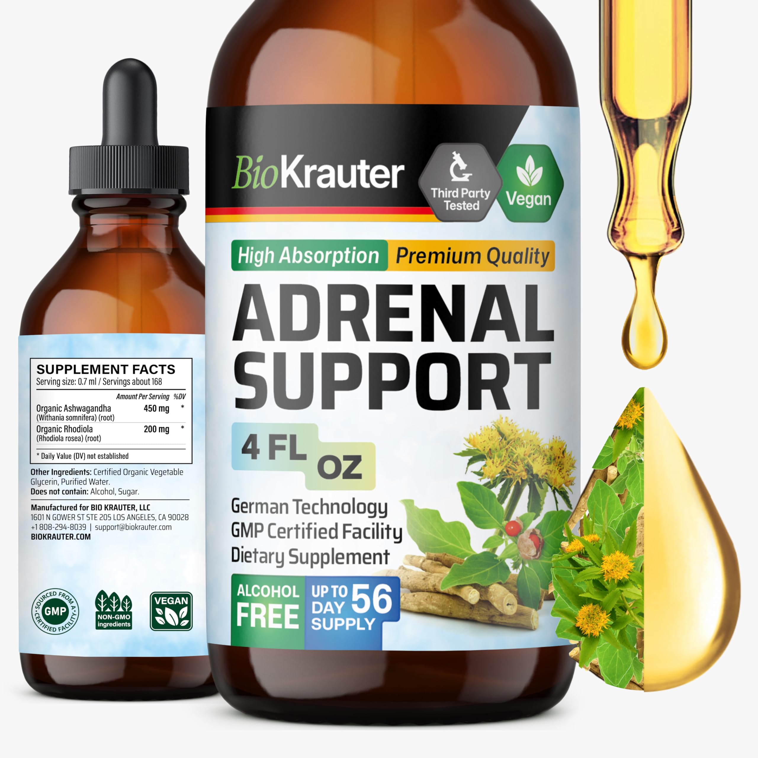 BIO KRAUTER adrenal tincture bottle for daily energy support