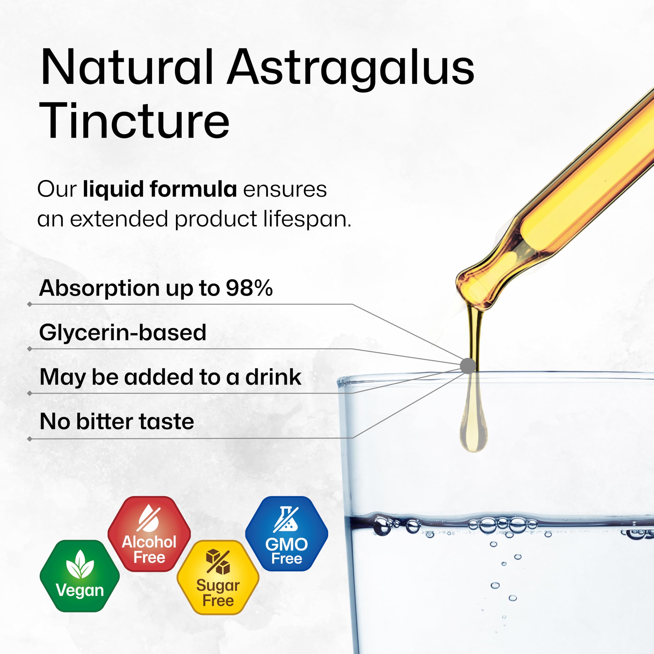 BIO KRAUTER Astragalus Tincture ingredients glass, three-ingredient formula.