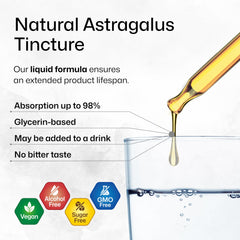 BIO KRAUTER Astragalus Tincture ingredients glass, three-ingredient formula.