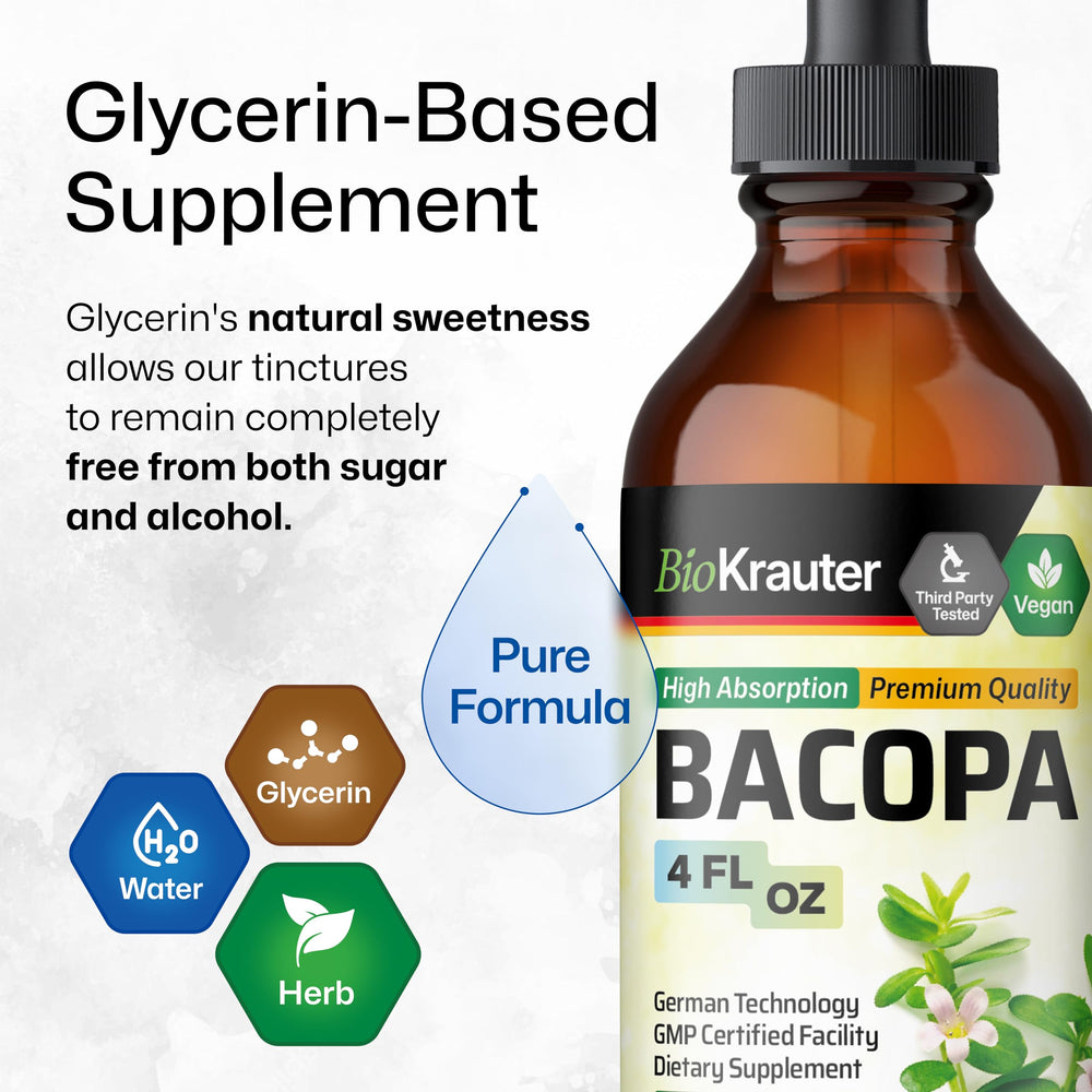 BIO KRAUTER Bacopa bottle on shelf signals vegan, non-GMO sourcing.