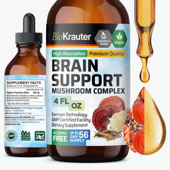 BIO KRAUTER Brain Support drops with lion's mane bottle for mental clarity.