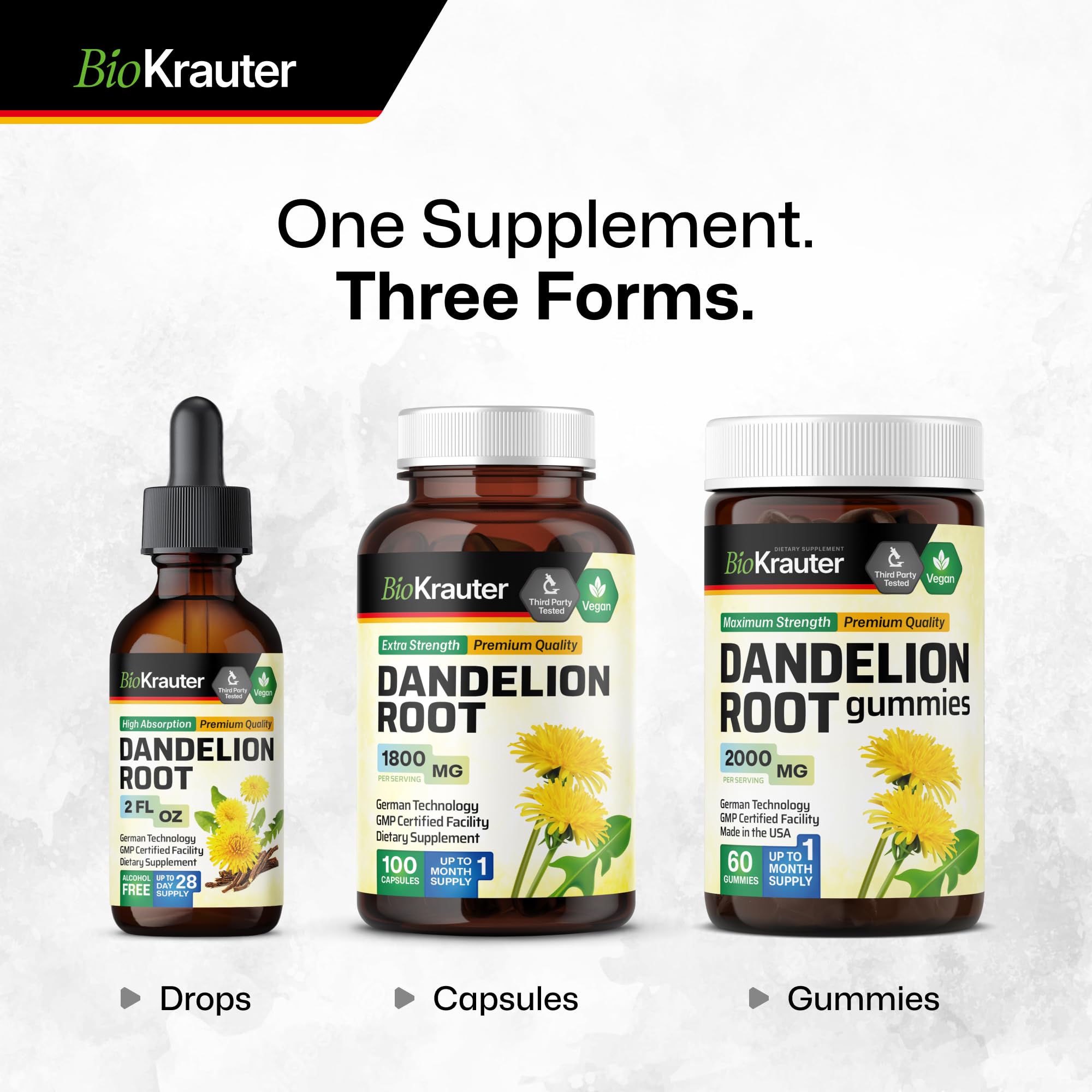 Clear BIO KRAUTER Dandelion Root Extract liquid, 689 mg per serving.