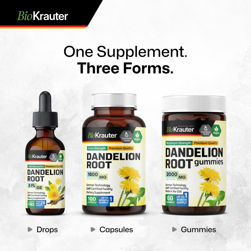 Clear BIO KRAUTER Dandelion Root Extract liquid, 689 mg per serving.