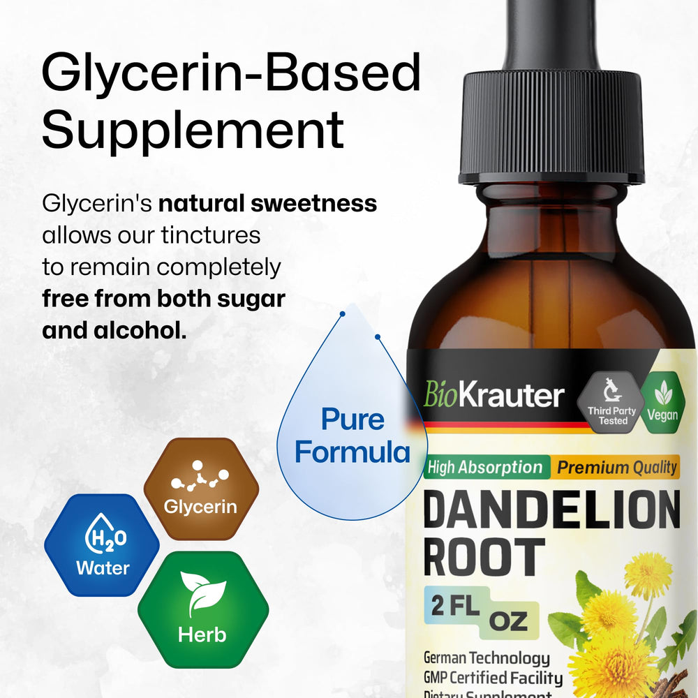 USA-made badge on BIO KRAUTER Dandelion Root Extract communicates quality ingredients.