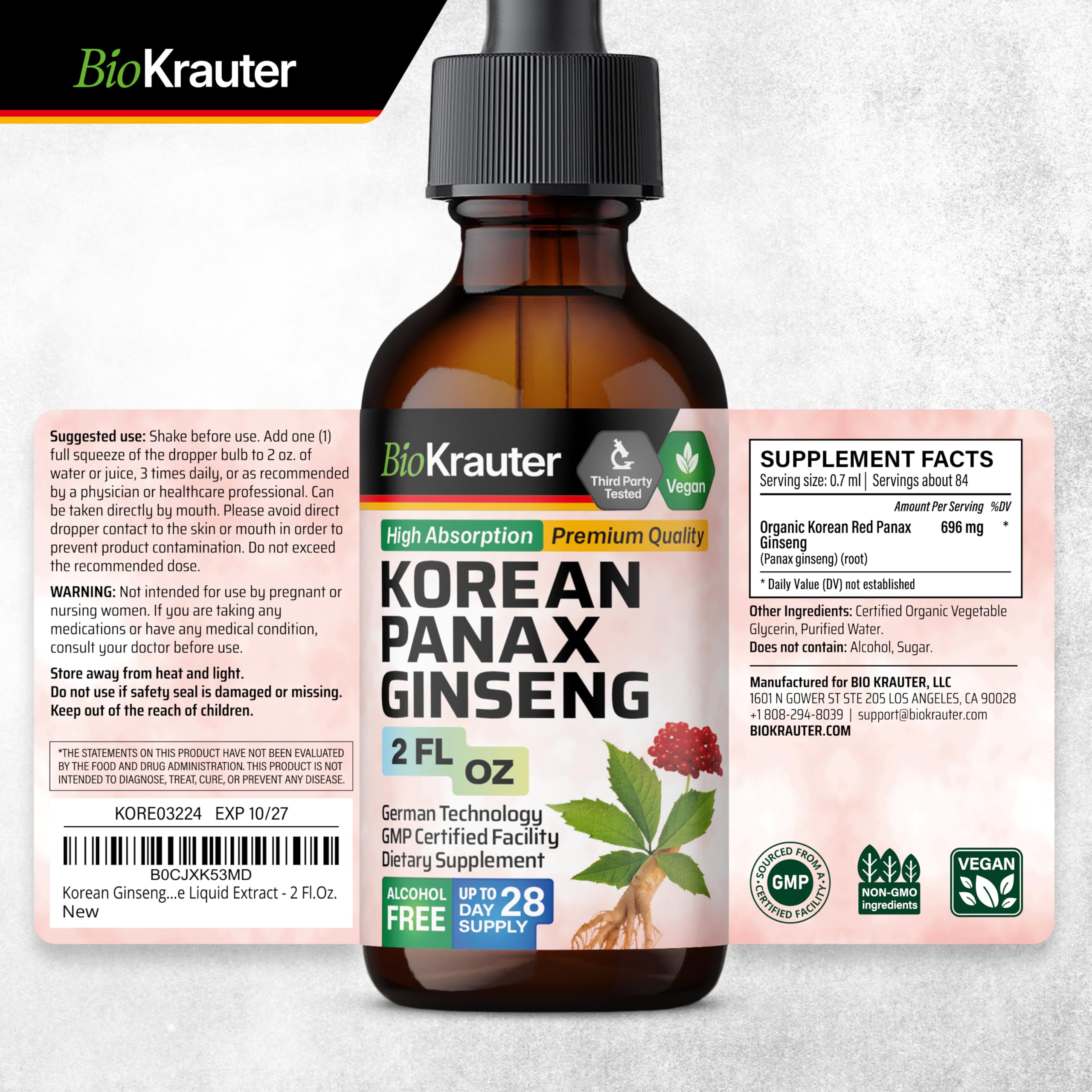 BIO KRAUTER Ginseng 28-day supply supports consistent daily use.