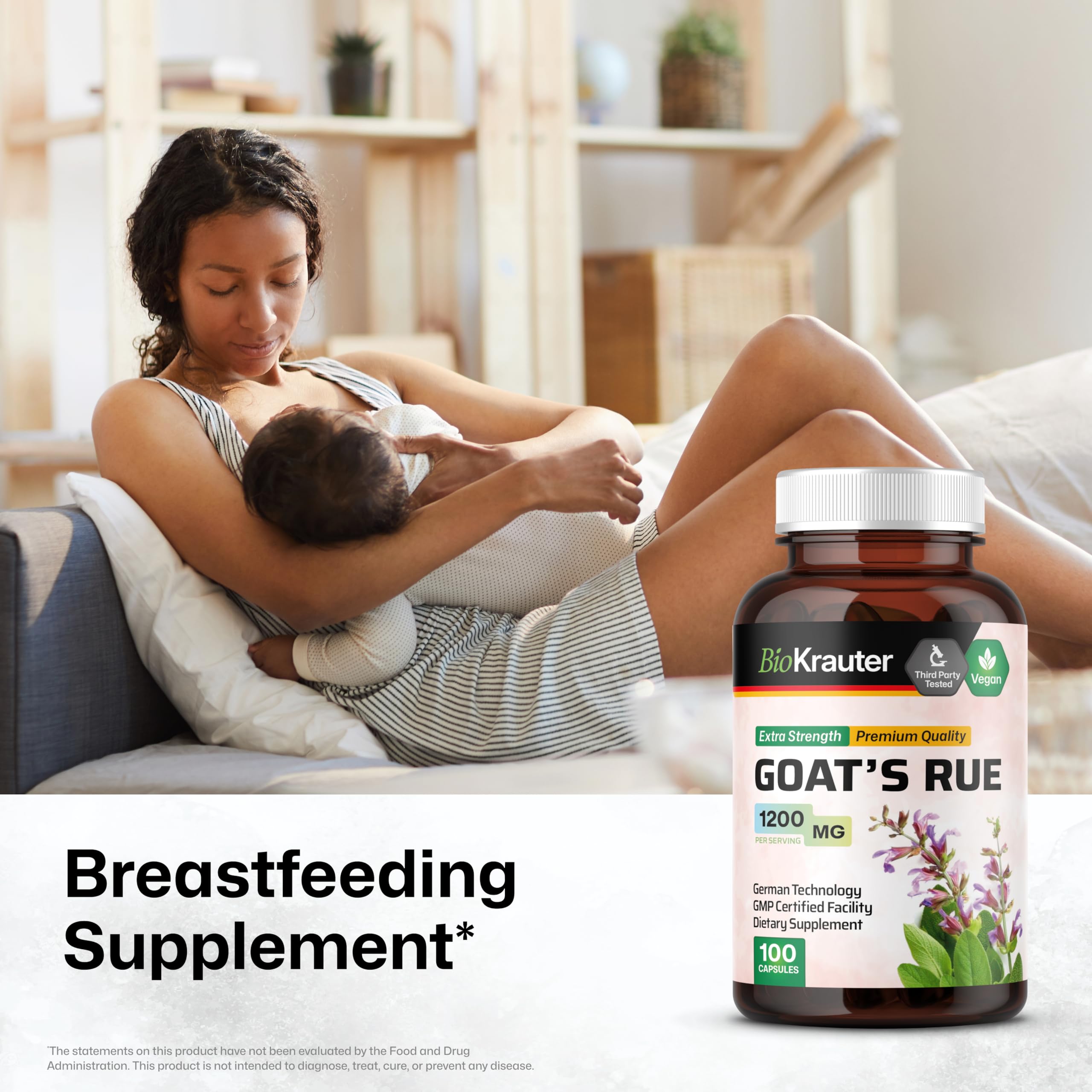 BIO KRAUTER Goats Rue Capsules bottle closeup highlighting vegan, GMO-free formula.