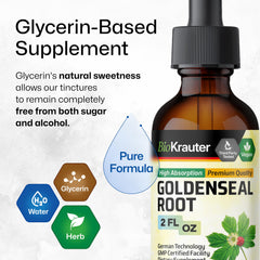 BIO KRAUTER Goldenseal ingredients—water, glycerin, and herb—simple formula.
