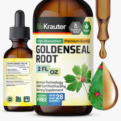 BIO KRAUTER Goldenseal Root tincture bottle showing the smooth, alcohol-free daily option.