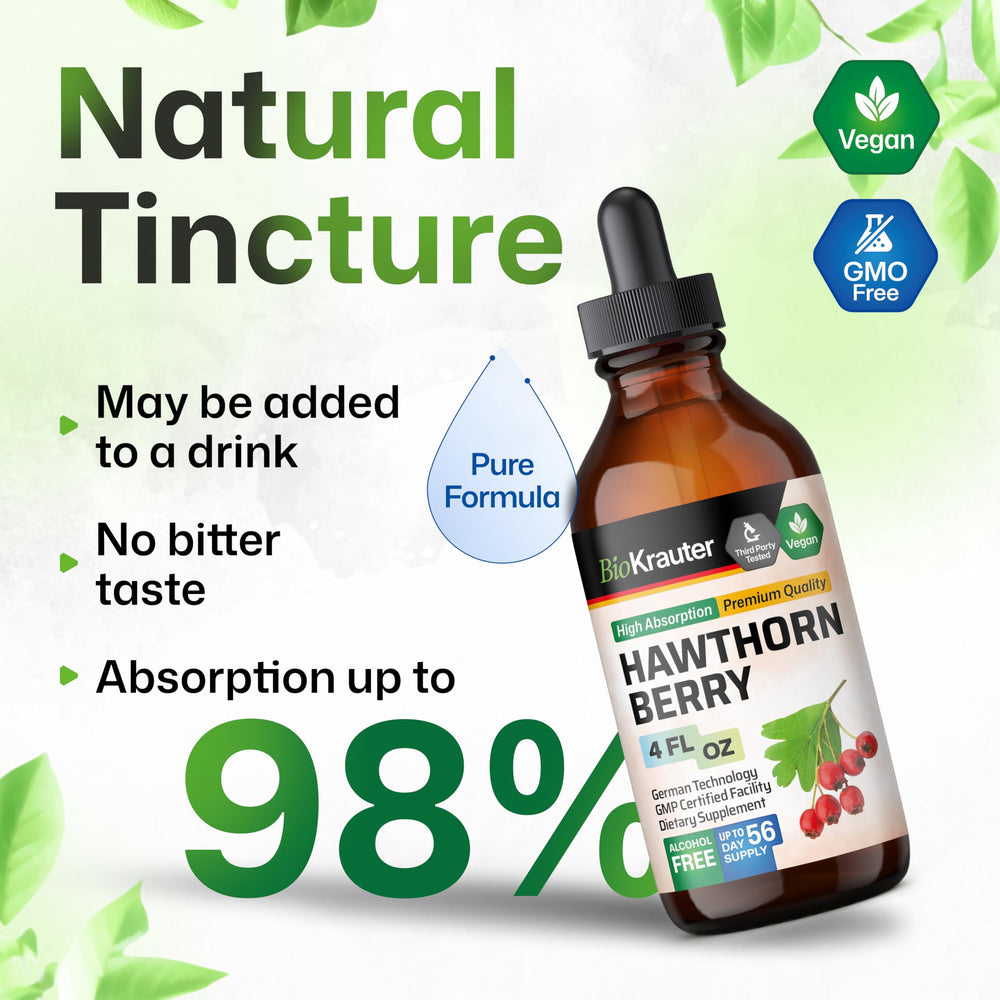 BIO KRAUTER Hawthorn Drops in an amber glass bottle on shelf.
