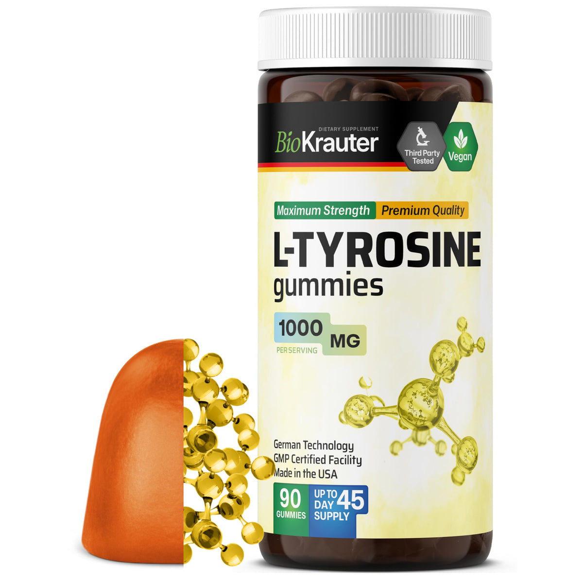 Bio Krauter L Tyrosine gummies bottle front for daily brain-support.