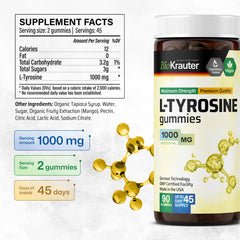 Bio Krauter L Tyrosine gummies close-up texture shows chewable form.