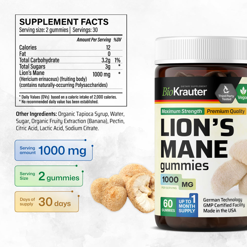 BIO KRAUTER Lions Mane gummies with natural banana flavor
