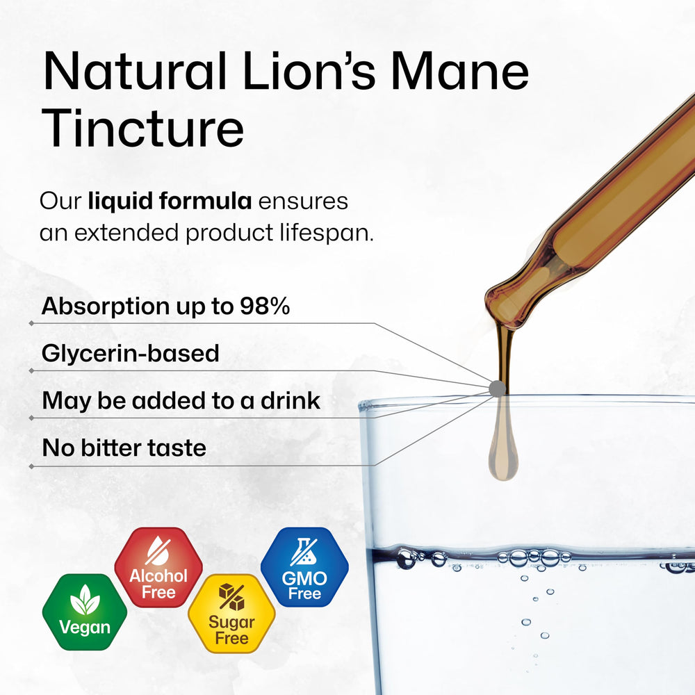 BIO KRAUTER Lions Mane liquid extract label shows vegan and alcohol-free formula.