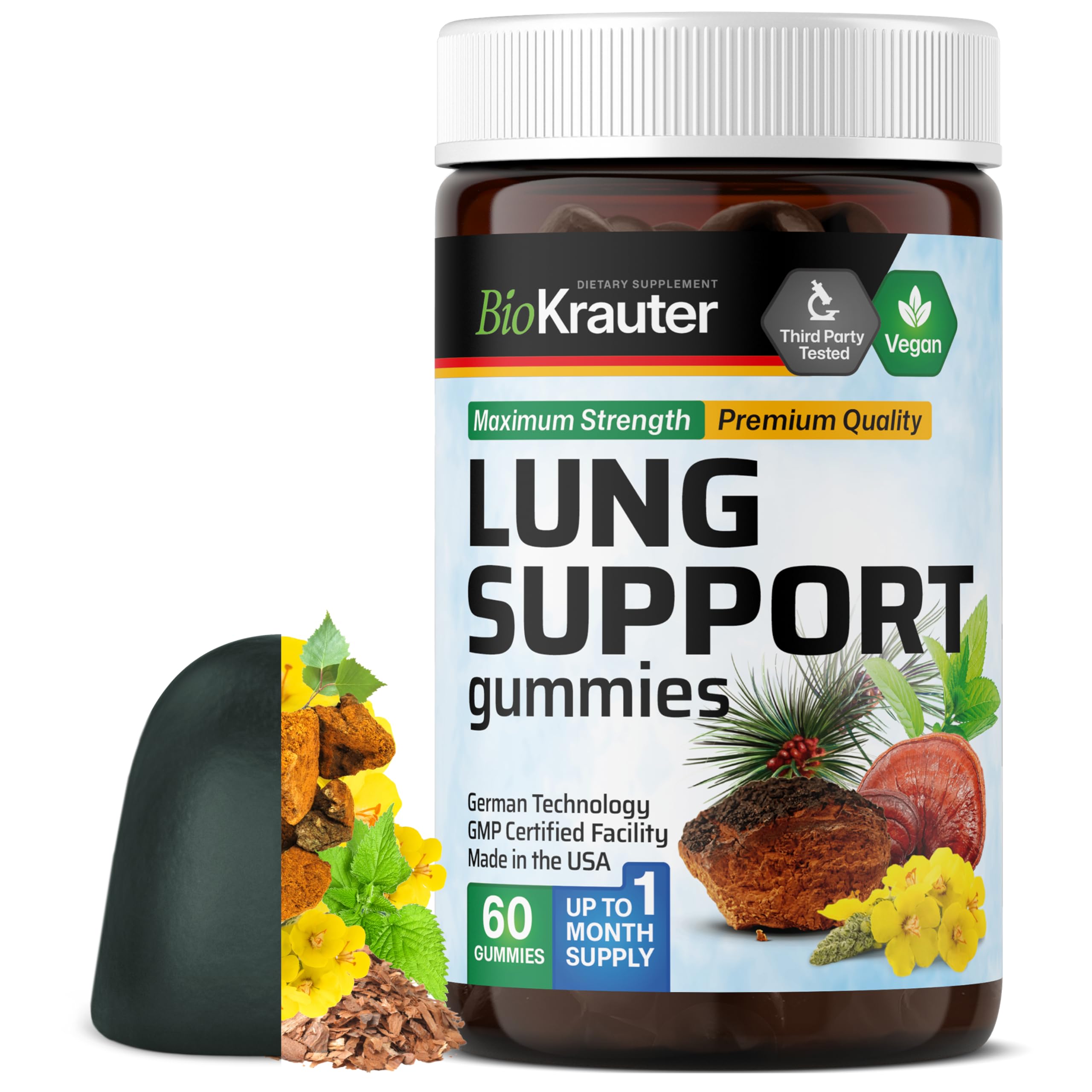 Bio Krauter Lung Detox Gummies bottle front for daily respiratory support