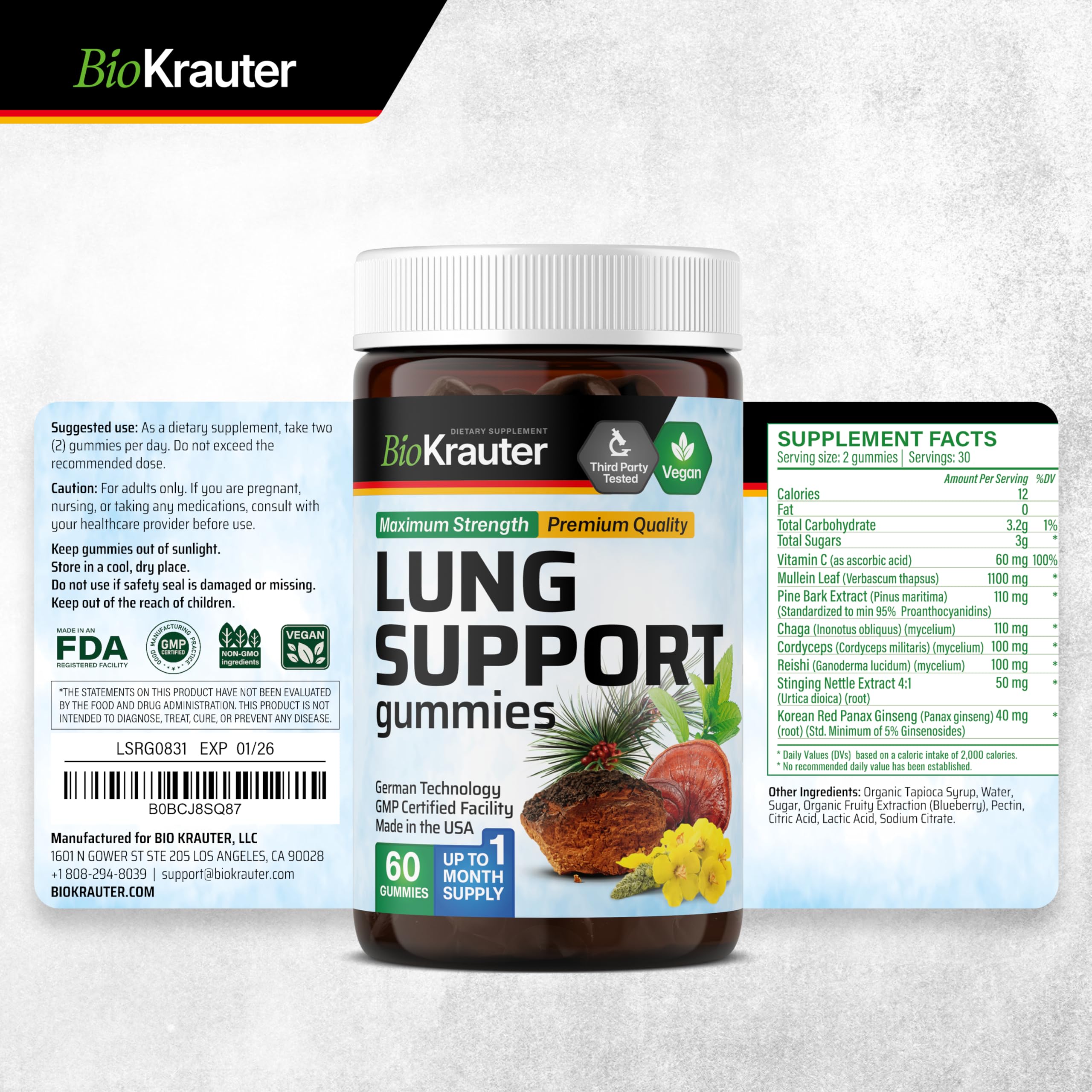 Eco-conscious packaging photo for Bio Krauter Lung Detox Gummies