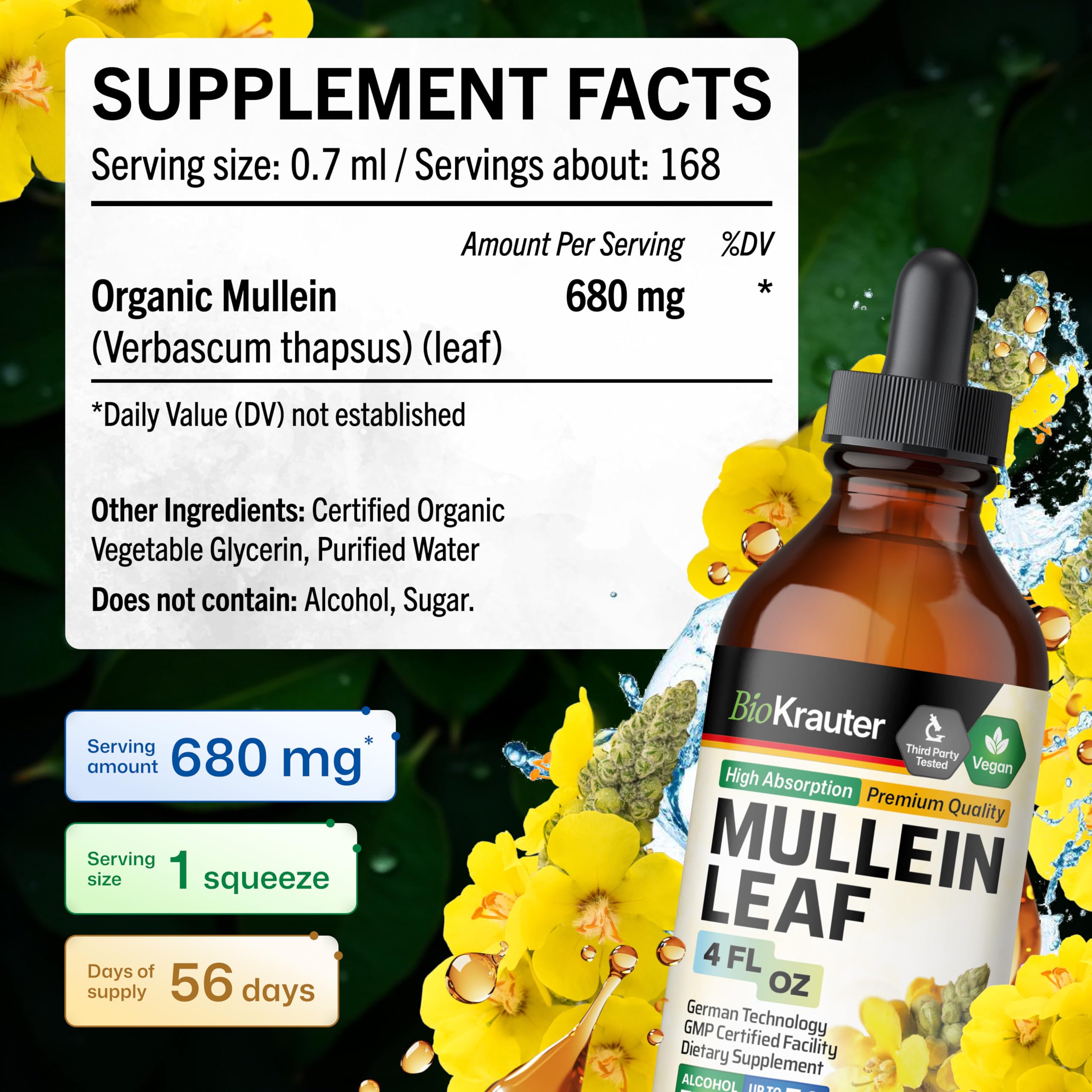 BIO KRAUTER Mullein Drops being poured into juice for convenient daily use