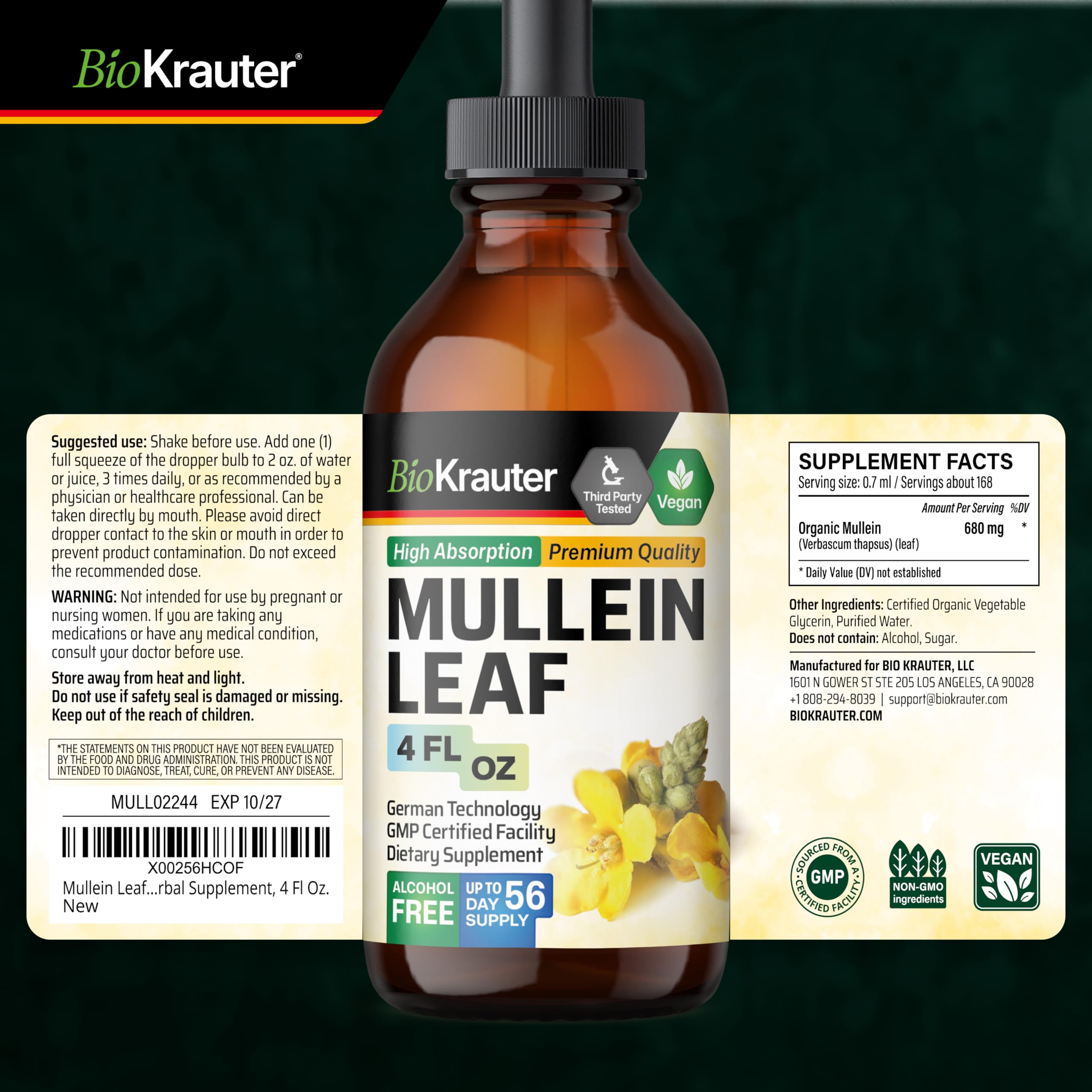 BIO KRAUTER Mullein Drops in water image illustrating ready-to-use format