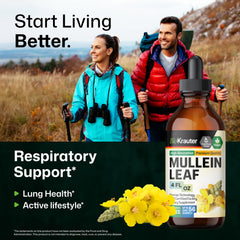 BIO KRAUTER Mullein Drops label detail showcasing vegan, non-GMO, alcohol-free benefits