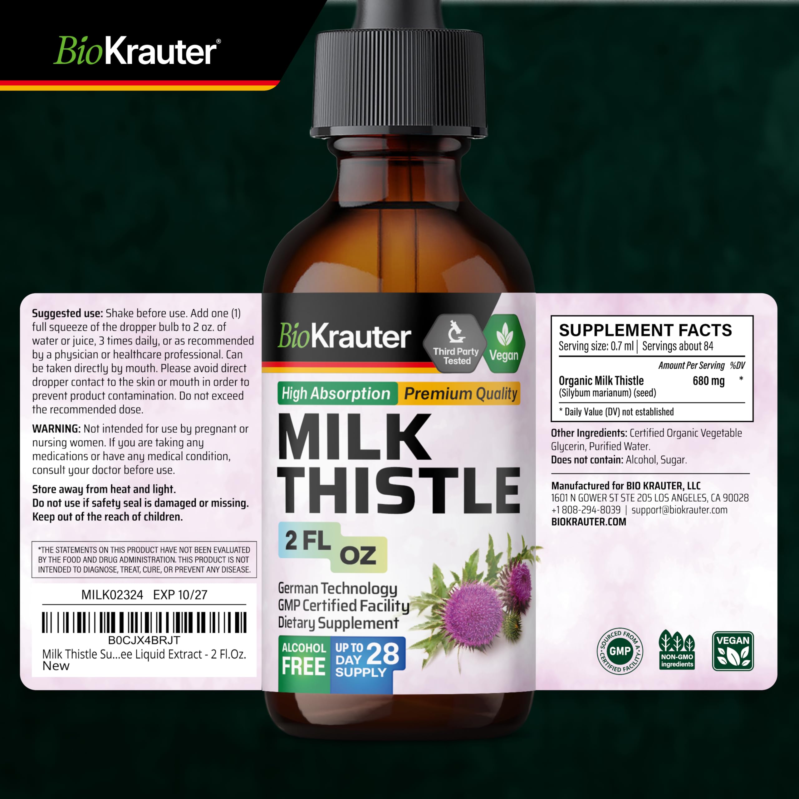 BIO KRAUTER Rutina Diaria Cardo Mariano: botella compacta para uso diario.