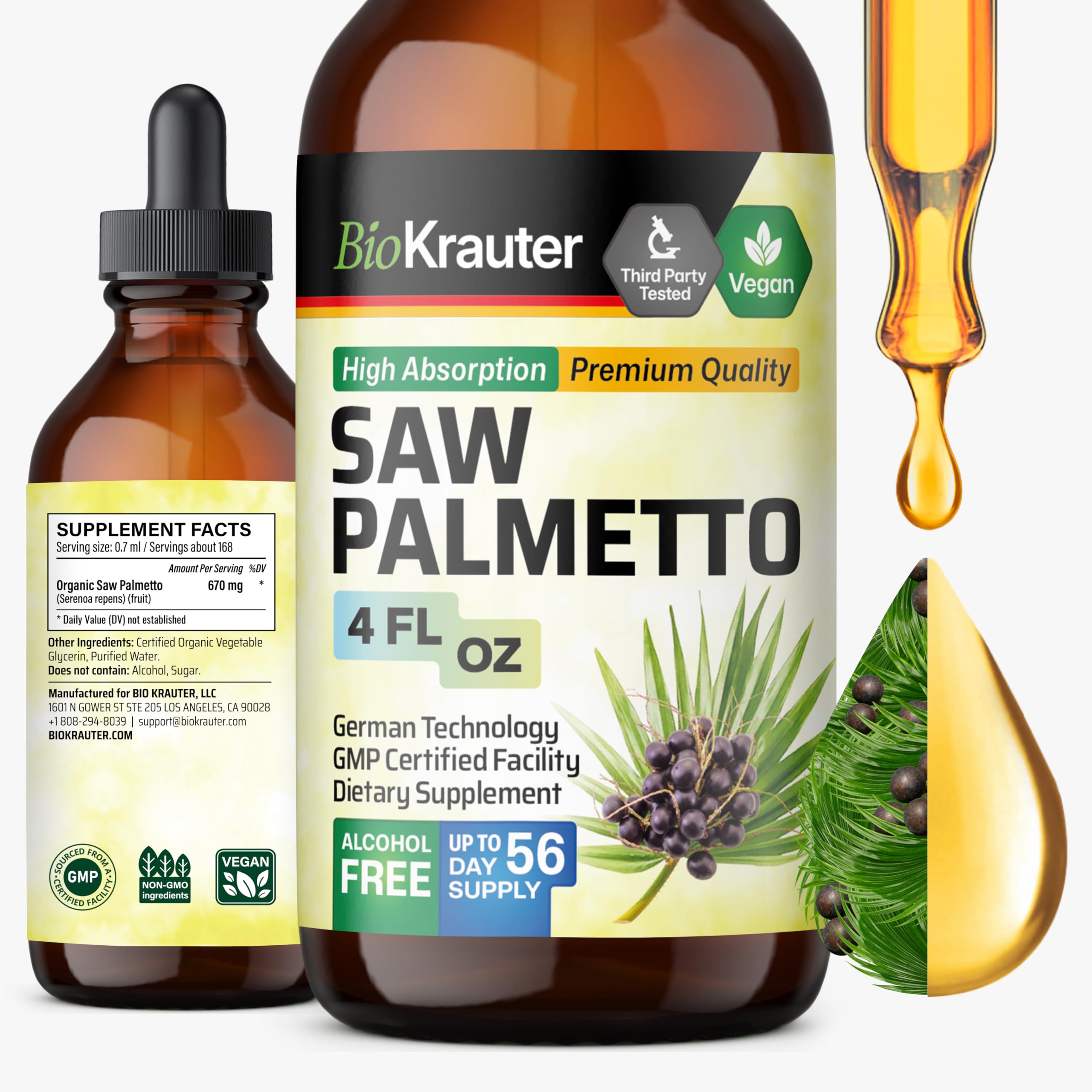 BIO KRAUTER Saw Palmetto tincture bottle for daily urinary health support