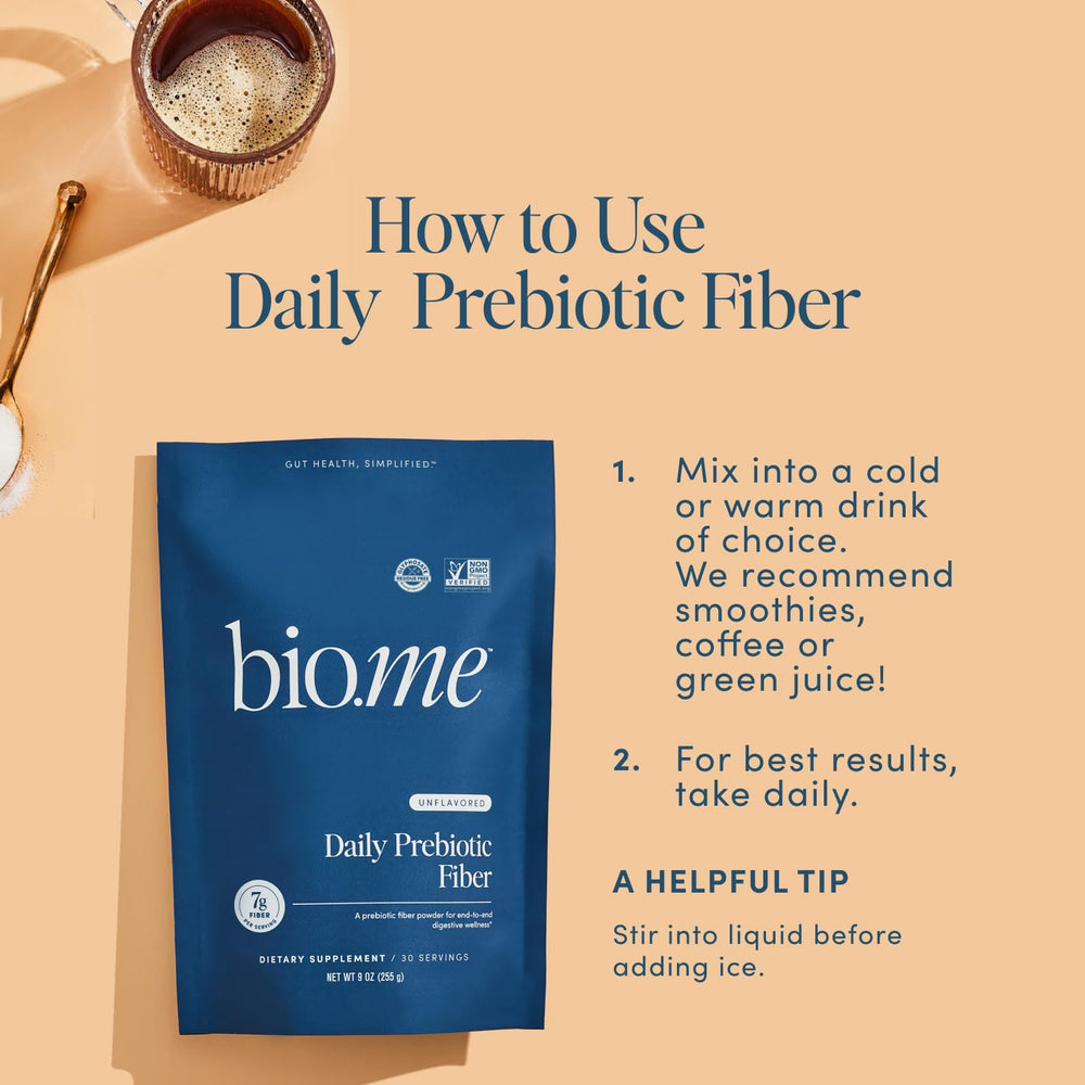 Bio.me fiber powder with oats bowl highlighting breakfast integration