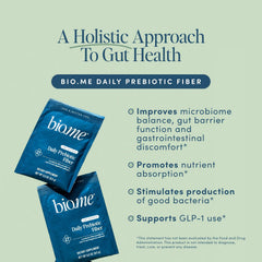 Bio.me Daily Prebiotic Fiber unflavored powder ready to mix into drinks.