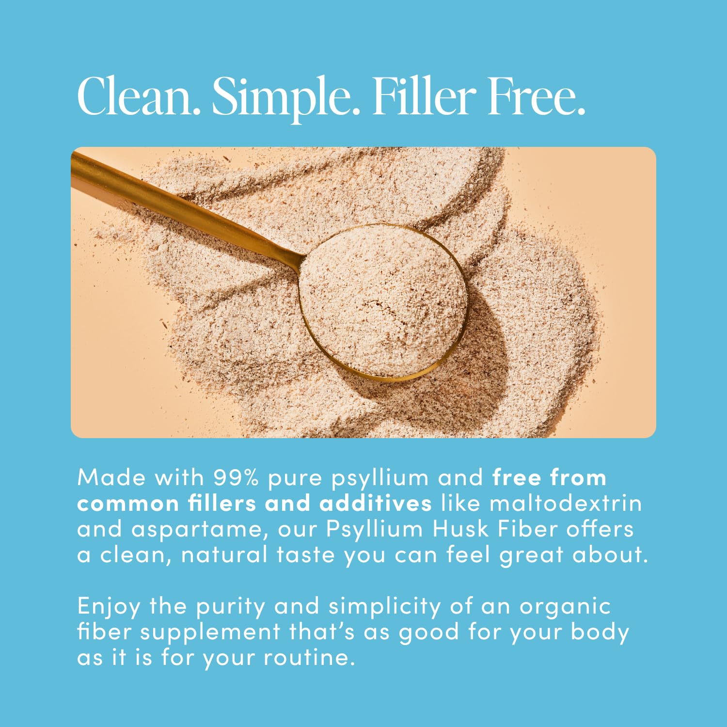 Bio.me psyllium husk fiber measuring spoon conveys easy daily dosing.