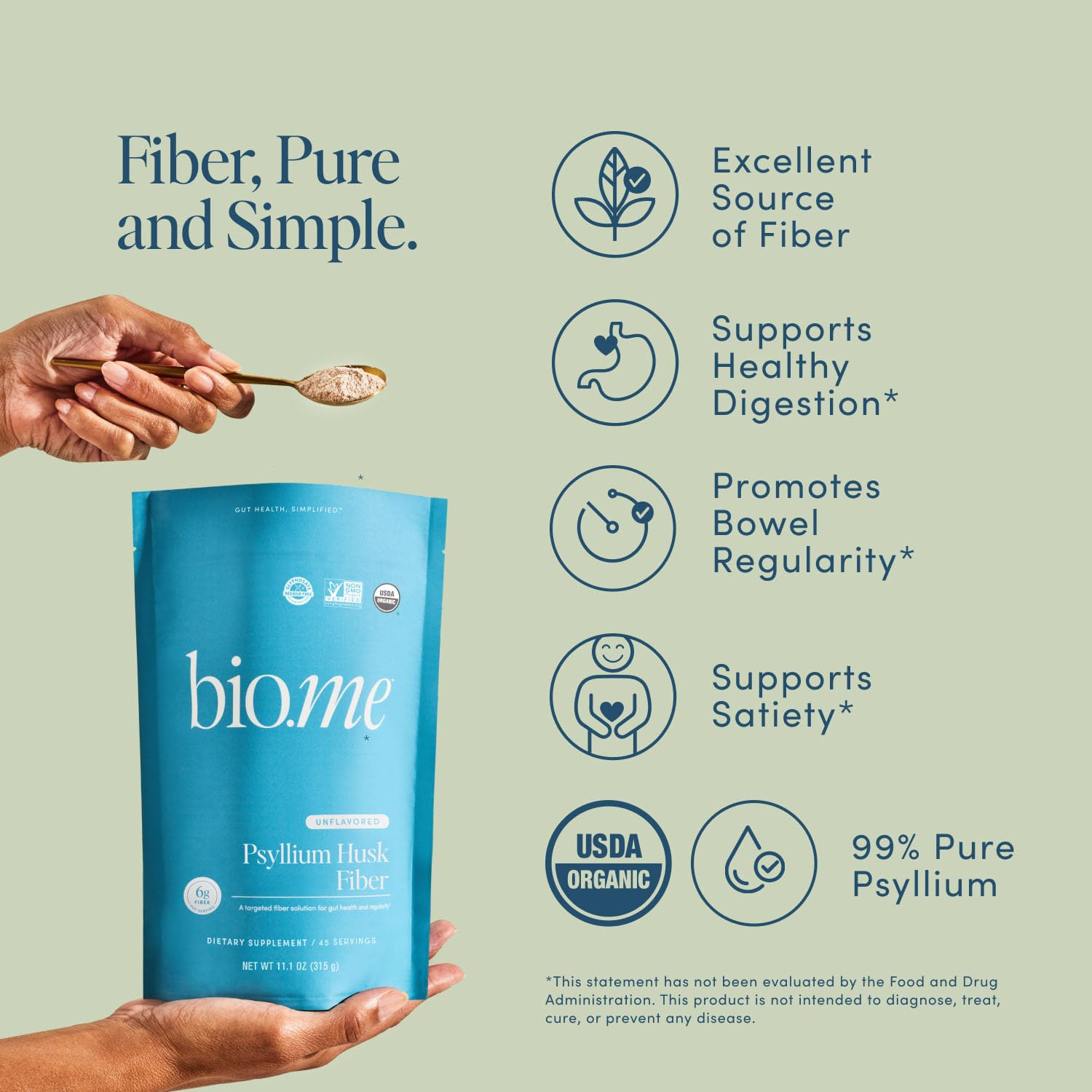 Bio.me psyllium husk fiber pour glass demonstrates gel formation with water.