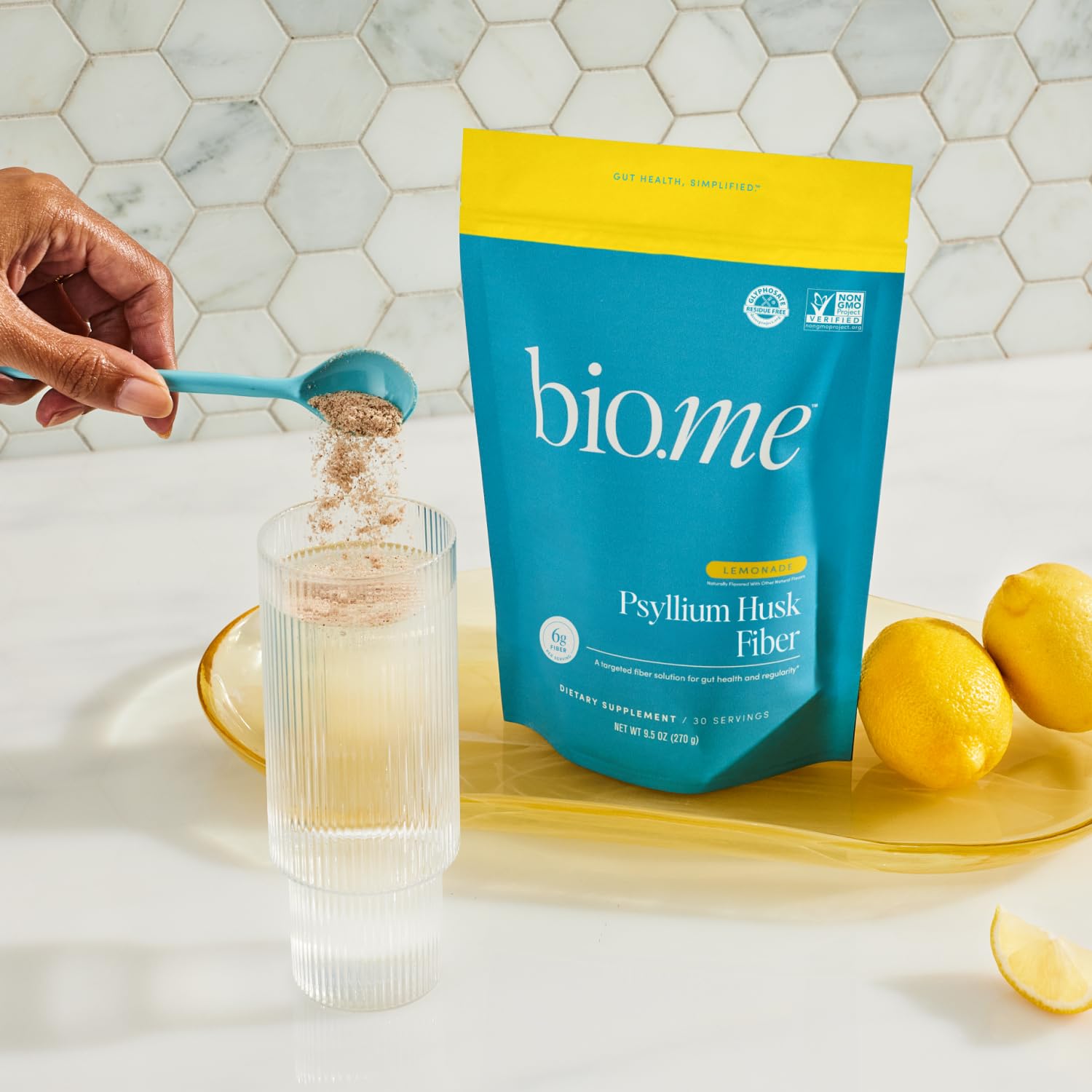 Bio.me digestive movement concept after mixing psyllium powder with water