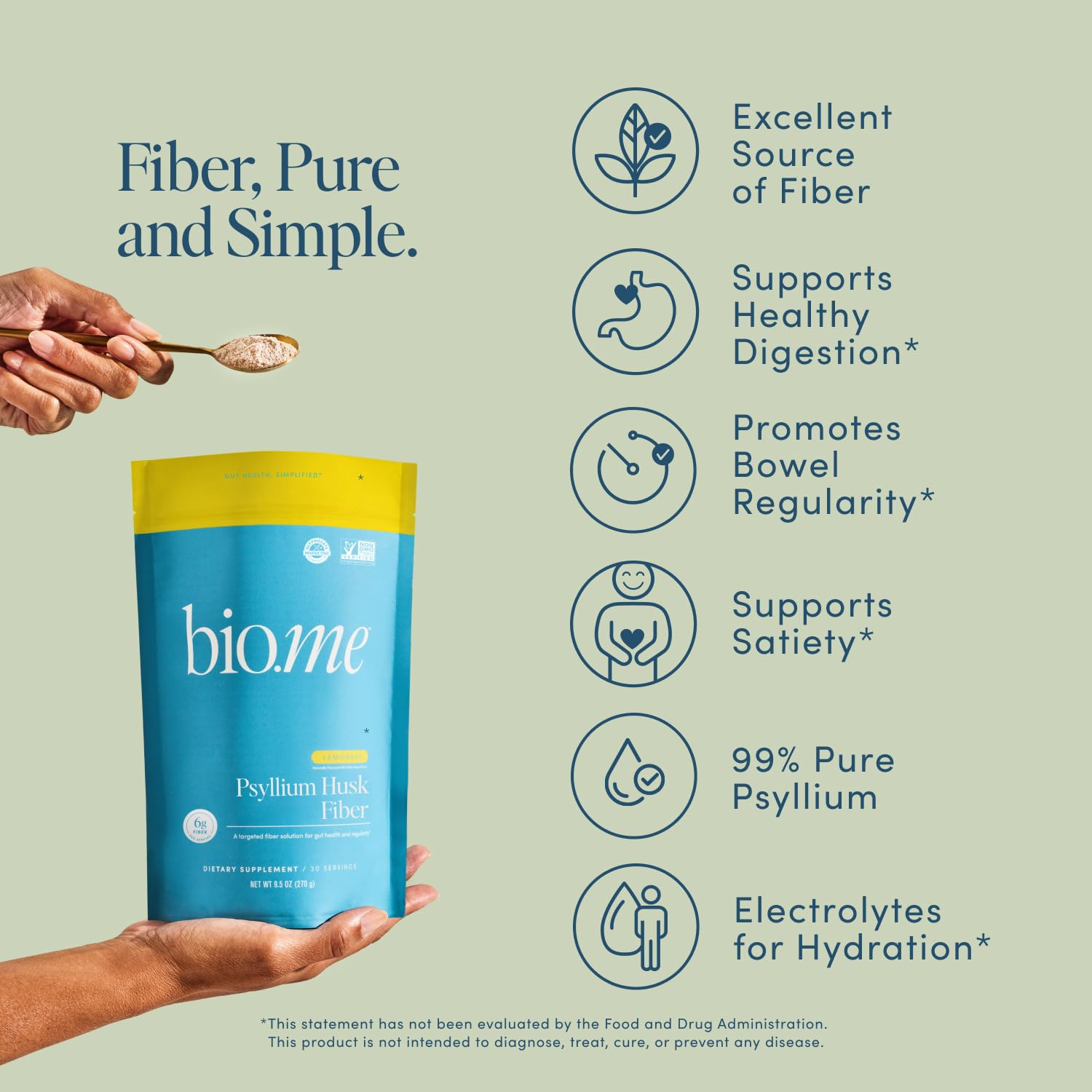 Bio.me Psyllium husk powder being poured into water for easy mixing
