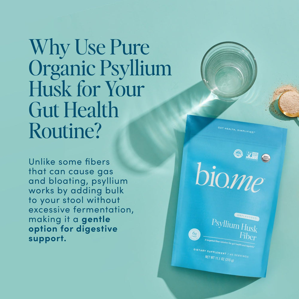 Bio.me psyllium husk fiber texture closeup captures gel-like consistency.
