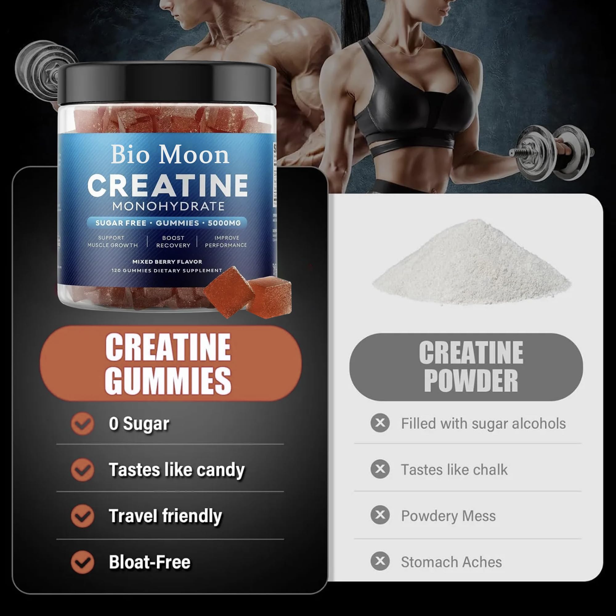 Bio Moon Creatine Monohydrate Gummies packaging and branding on display