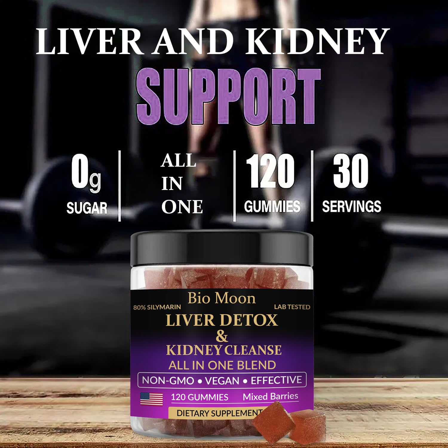 Bio Moon milk thistle complex gummy close-up promoting liver support