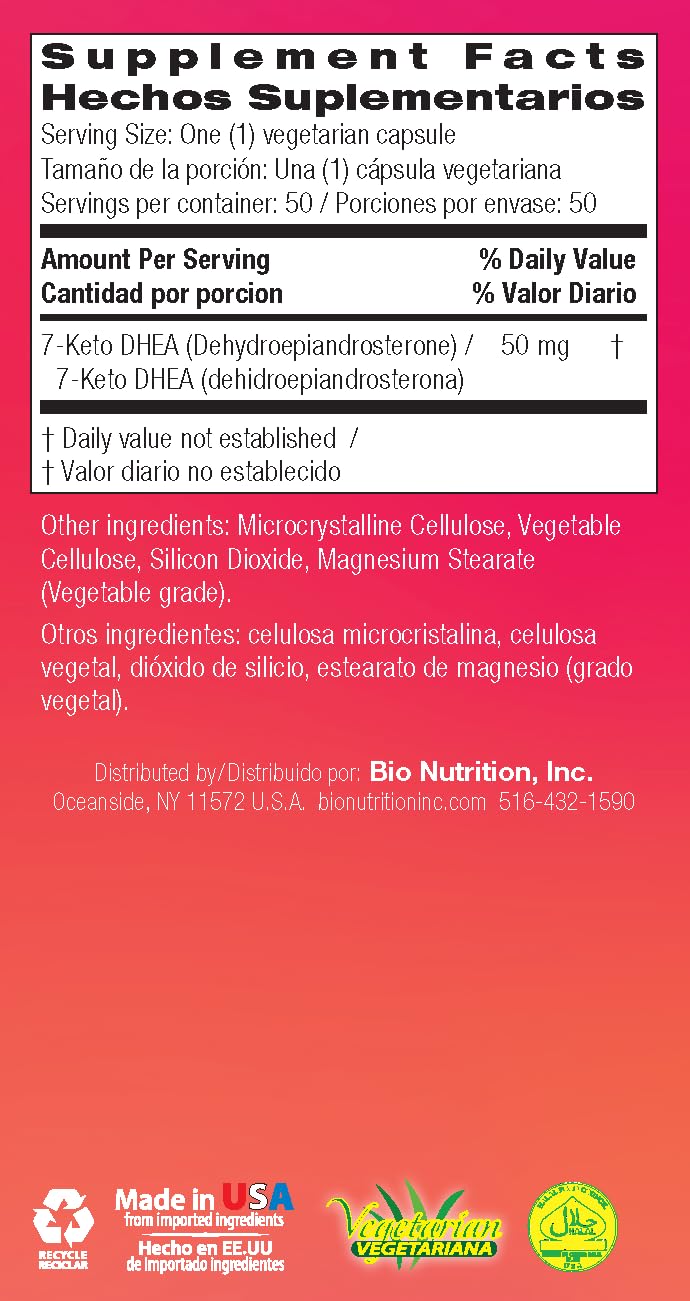 Bio Nutrition 7-Keto DHEA Vegi-Caps packaging highlighting ingredients