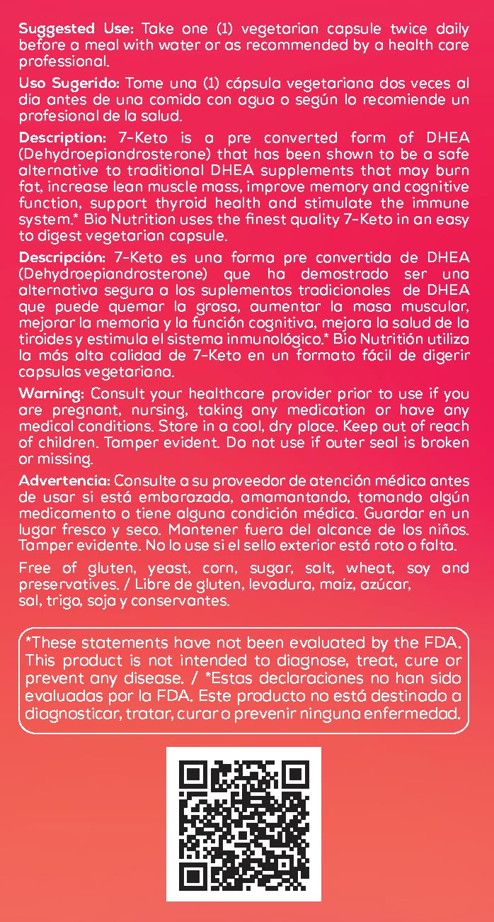 Bio Nutrition 7-Keto DHEA Vegi-Caps pour image depicting ready to use capsules