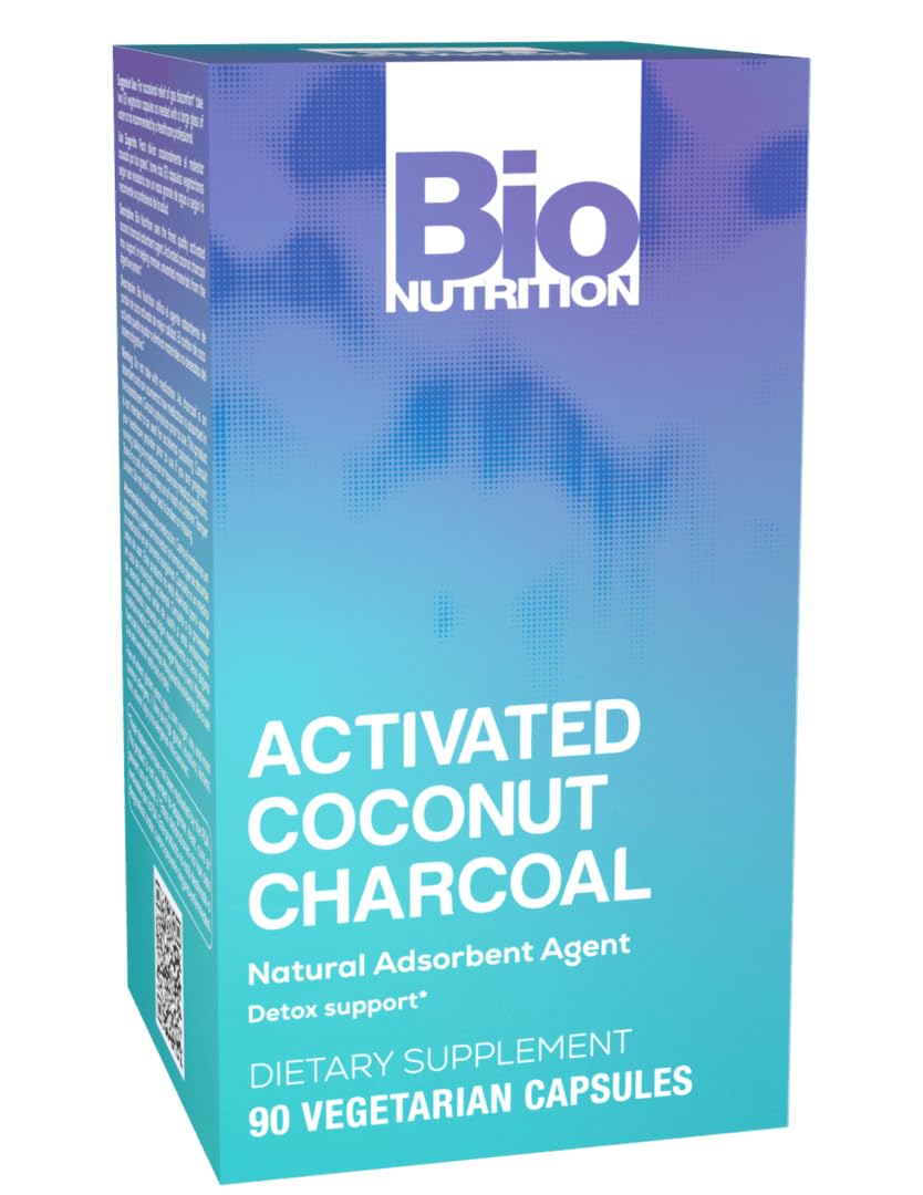 Bio Nutrition Activated Coconut Charcoal bottle with capsules for digestive support