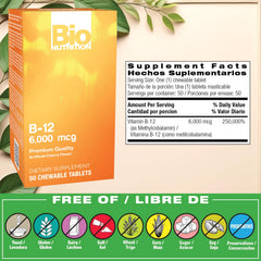 Close-up of Bio Nutrition B-12 sublingual tablet details on the label.